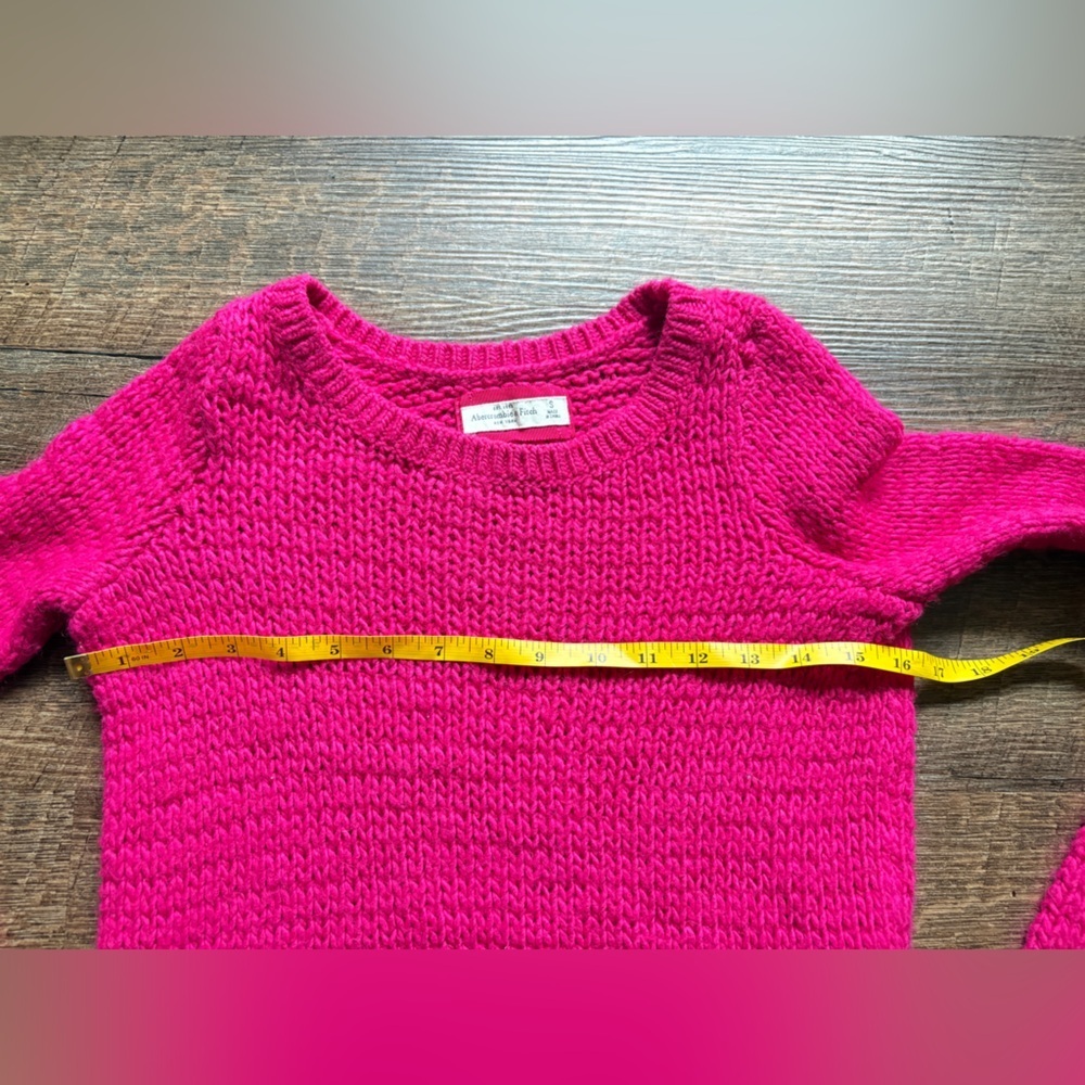 Abercrombie & Fitch hot pink sweater chunky open neck cropped Barbiecore S EUC - Picture 11 of 14